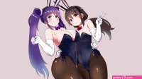 big boobs small boobs cleavage thighs thick thigh bunny girl Kurokawa Makoto two women anime anime girls ecchi simple background Love Live! Yazawa Nico Toujou Nozomi boobs twintails no bra bunny ears