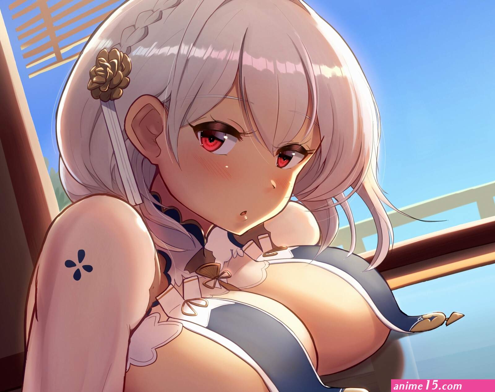 Wallpaper girl sexy cleavage blouse boobs anime beautiful red eyes for mobile and desktop section resolution 4048x3202
