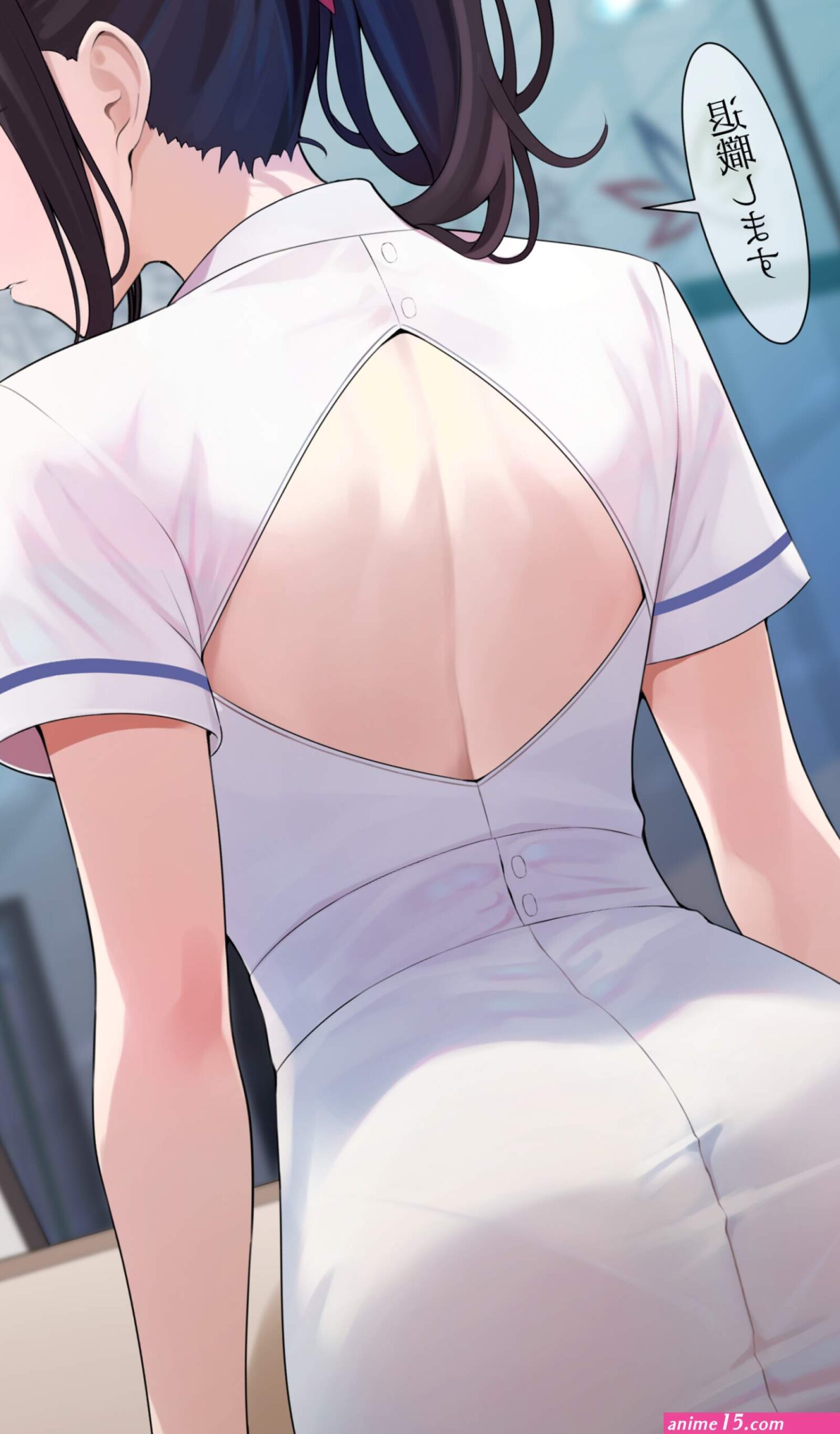 ass back Turisasu anime anime girls portrait display Japanese Japanese characters speech bubble dress backless backless dress nurse outfit artwork