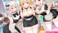 4K thick thigh cleavage maid outfit anime cat girl animal ears thigh-highs HD Wallpaper
