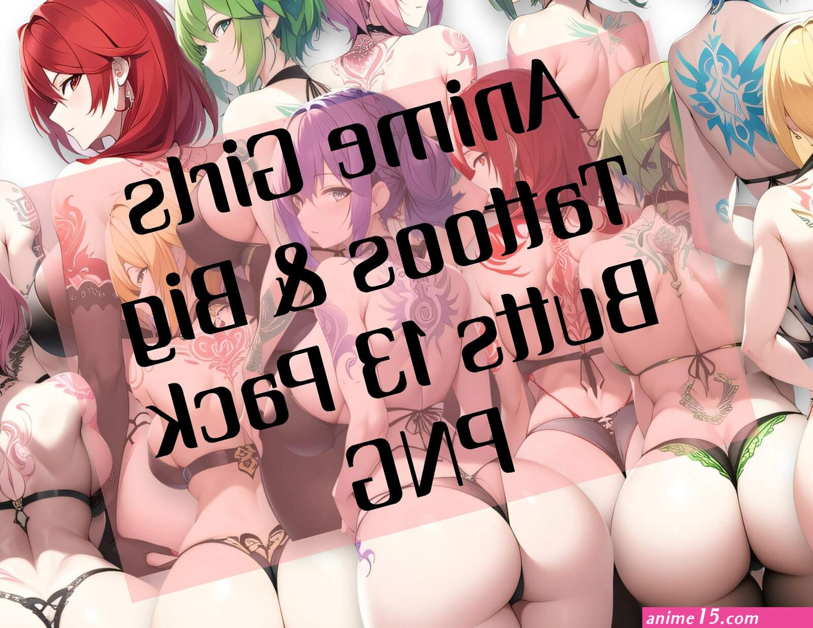 PNG Elements Download anime Girls With Tattoos Big Butts 13 Pack Japanese Cartoon Manga Inked Big Booty Clipart Graphic High Res 300dpi