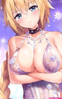 blonde blue eyes long hair big boobs Ale Nqki cleavage anime anime girls digital art artwork portrait display FateGrand Order boobs stars Jeanne dArc Fate Fate series lingerie