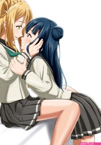 Download Amorous Anime Lesbian Couple Wallpaper