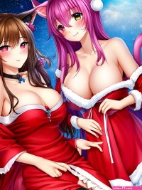 Porn image of anime cat ears nightgown lesbian santa 20 created by AI