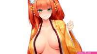 girl Anime boobs orange middle breasts sexy. robe 3840x2160