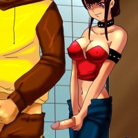 Horny anime shemale pegs a stud after he catches her jerking off her big dick