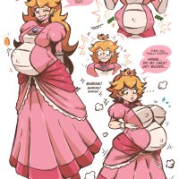 arbrianarchy princess peach mario series nintendo original hands on own breasts absurdres commentary english commentary highres 1girl alternate breast size baby belly big belly blonde hair blue eyes breast expansion breasts colored