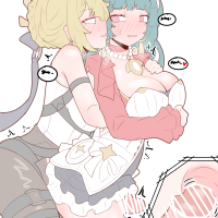physisyoon astra yao evelyn chevalier zenless zone zero absurdres highres 1futa 1girl bar censor breasts censored futa with female futanari large breasts penis yuri
