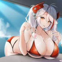 Yak big boobs white hair huge breasts Azur Lane anime anime girls bikini