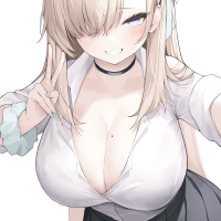boobs big boobs blonde long hair looking at viewer hair over one eye peace sign moles mole on breast blue eyes smiling huge breasts anime Blue Archive Asuna Ichinose choker portrait display