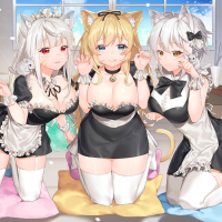 4K cat girl thick thigh thigh-highs anime maid outfit cleavage animal ears HD Wallpaper