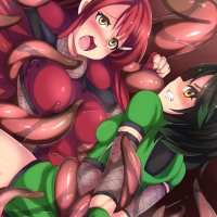 NSFW uncensored tentacle monster hentai porn sex art of two oppai big tits girls raped by tentacles in xxx hardcore illustration.